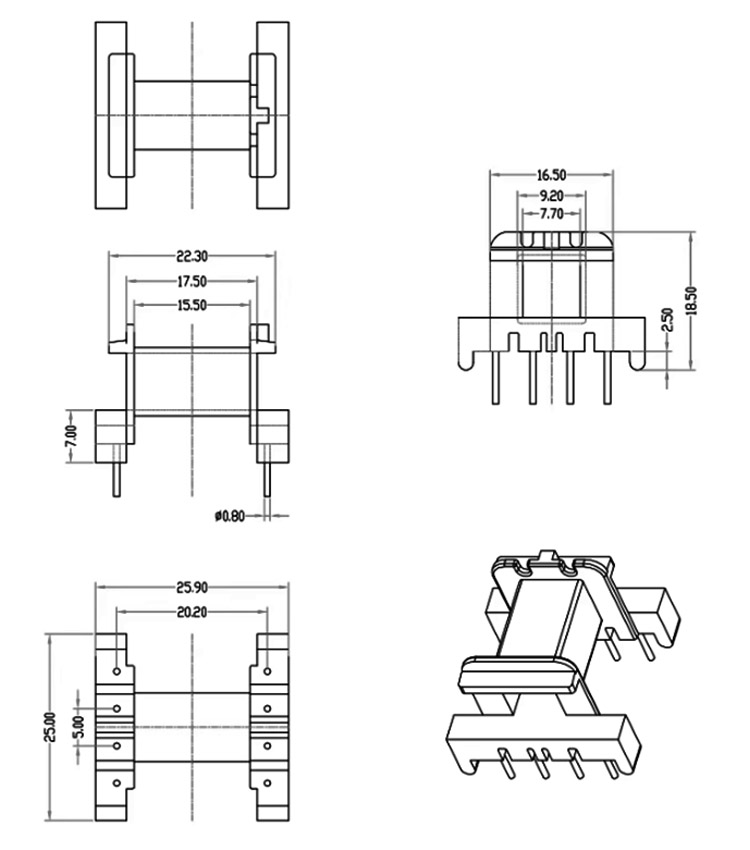 EF25 horizontal 4+4 pin plastic bobbin.5