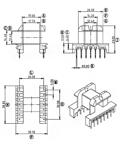 EI40 horizontal 7+7 pin small transformer bobbin